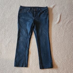 Faded Glory Straight Leg Midrise Petite Acid Washed Whiskering Distressed Jeans